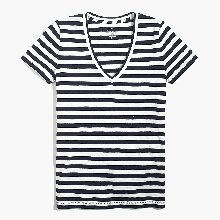 factory: striped v-neck cotton tee for women, right side, view zoomed