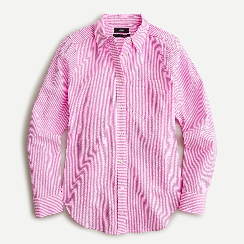 j.crew: classic-fit boy shirt in seersucker for women, right side, view zoomed