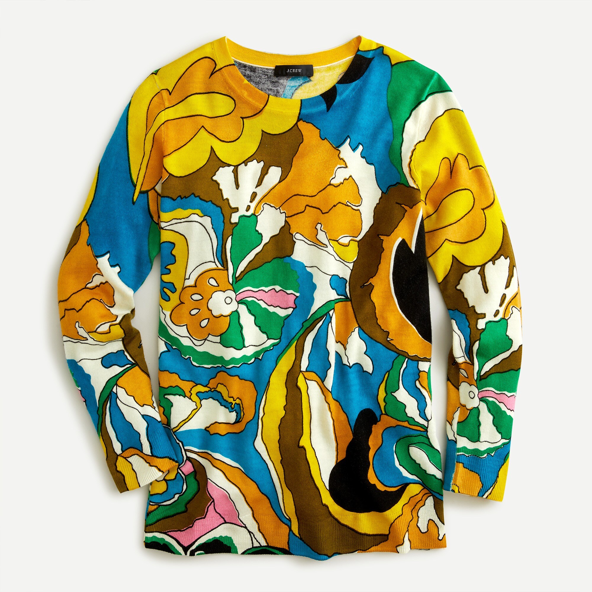 Crewneck merino wool sweater in floral