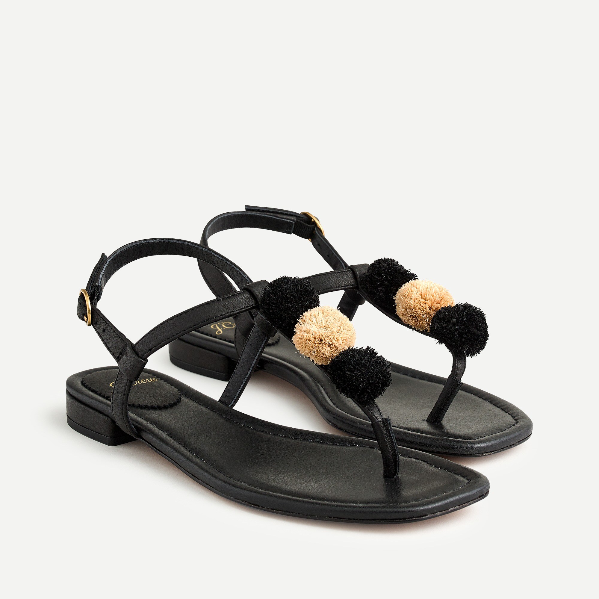J.Crew: Abbie Thong Sandals With Raffia Pom-poms For Women