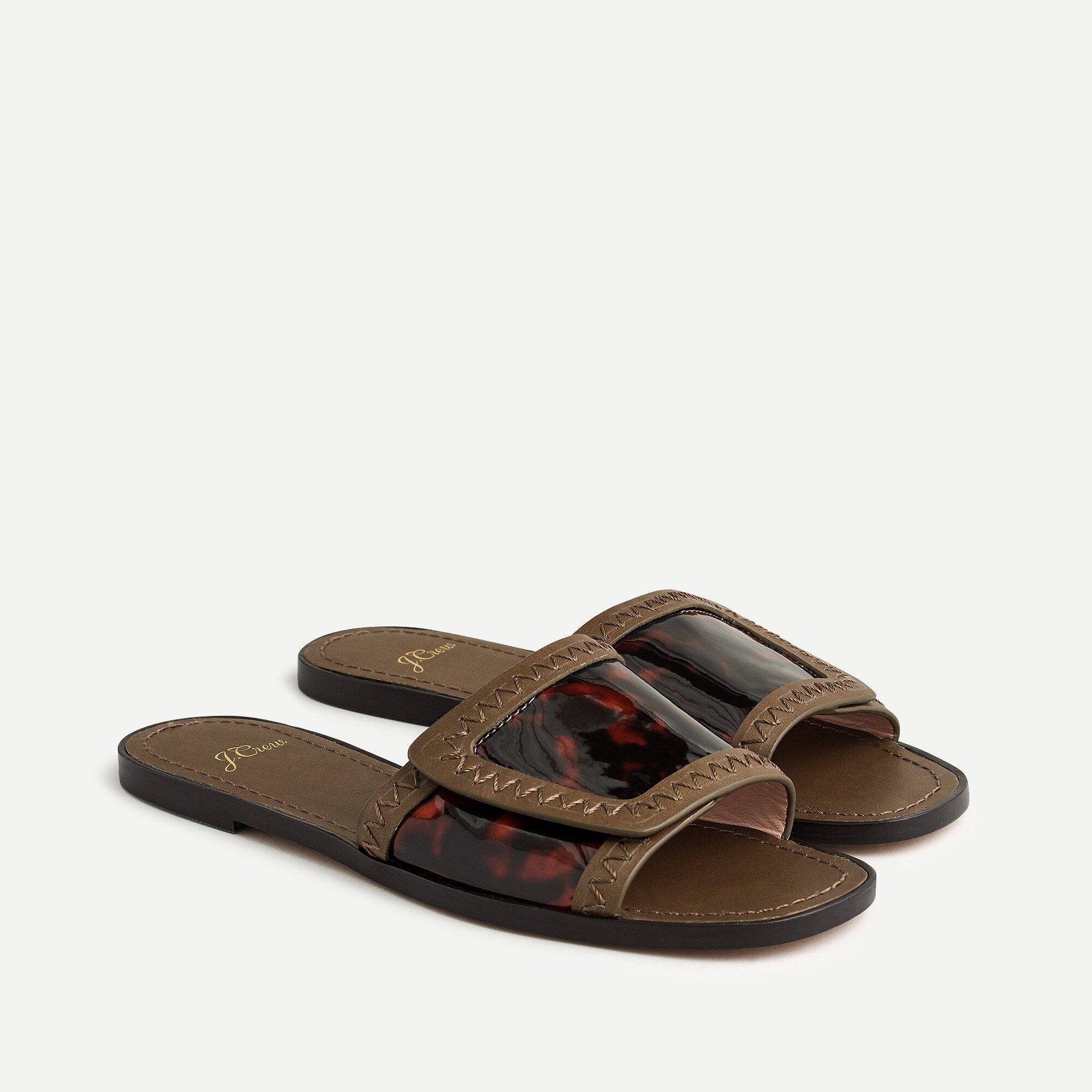 Framed slide sandals in tortoise