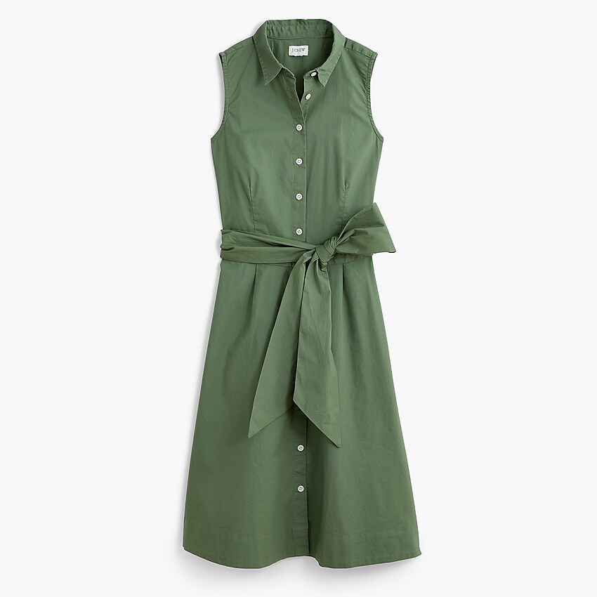 j.crew factory: sleeveless tie-waist shirtdress for women, right side, view zoomed