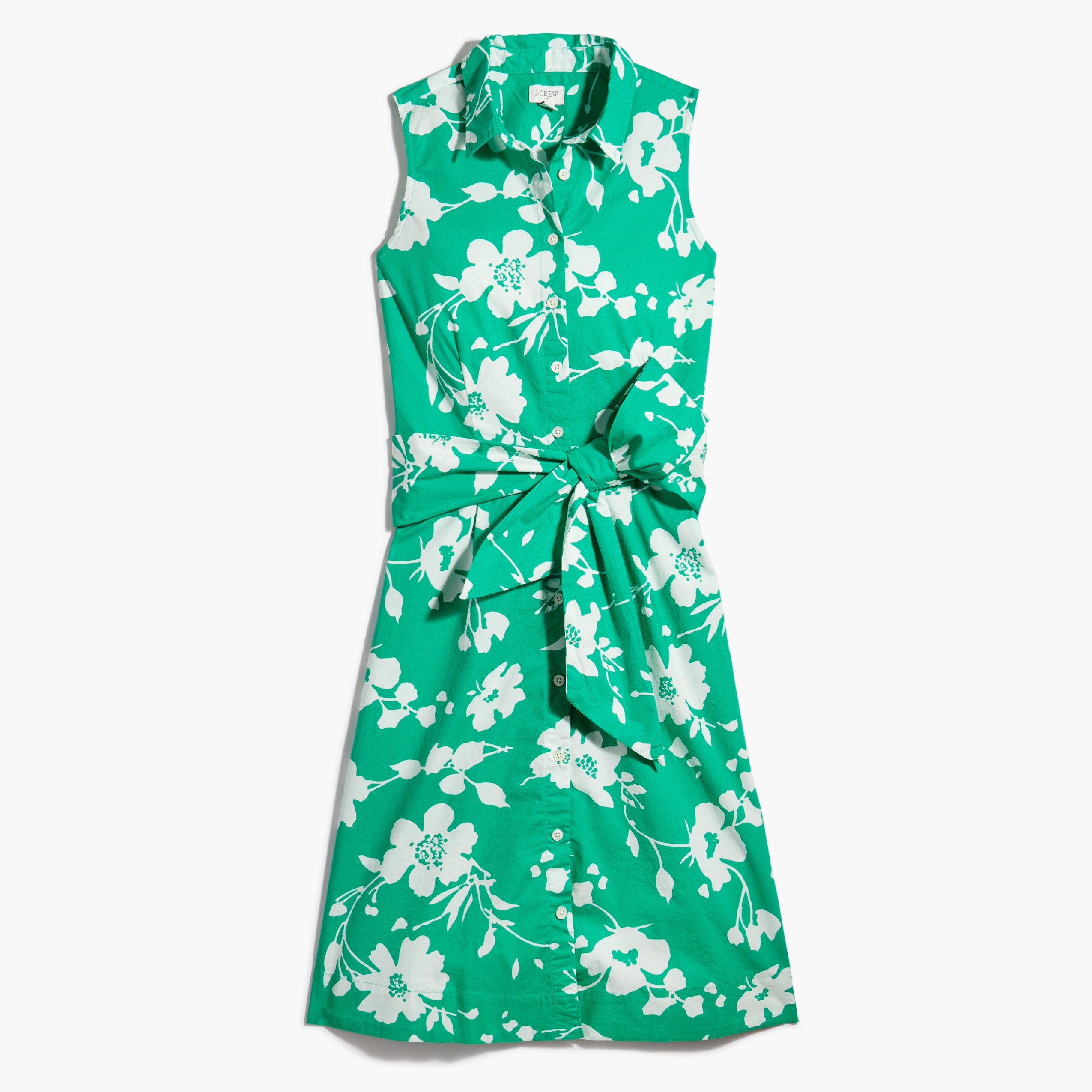 Sleeveless tie-waist shirt-dress