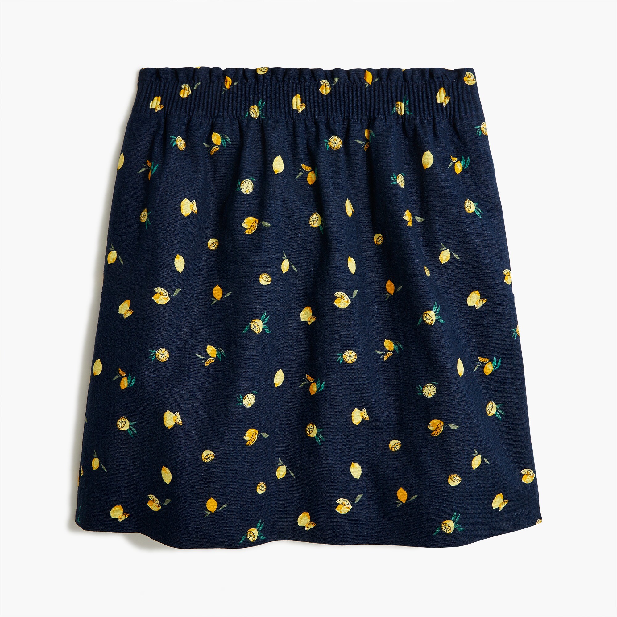 Lemon-print linen-cotton scalloped skirt