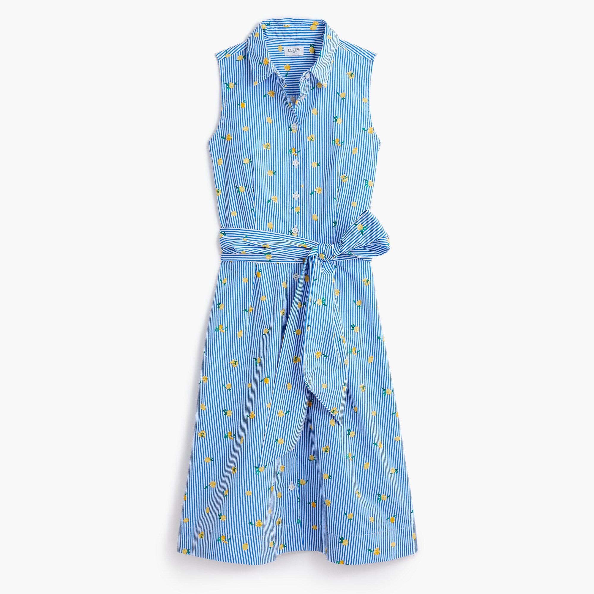 Lemon-print sleeveless tie-waist shirtdress