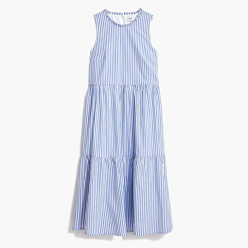factory: sleeveless tiered midi dress in cotton poplin for women, right side, view zoomed