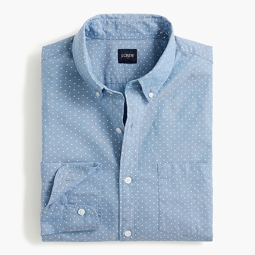 factory: dot-print regular flex chambray shirt for men, right side, view zoomed