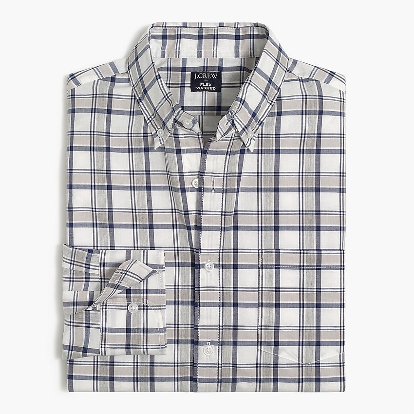 factory: plaid regular flex casual shirt for men, right side, view zoomed