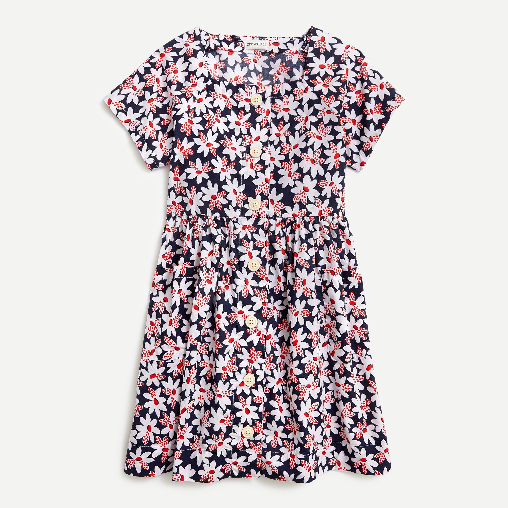 girls' square-neck button-front poplin dress for girls
