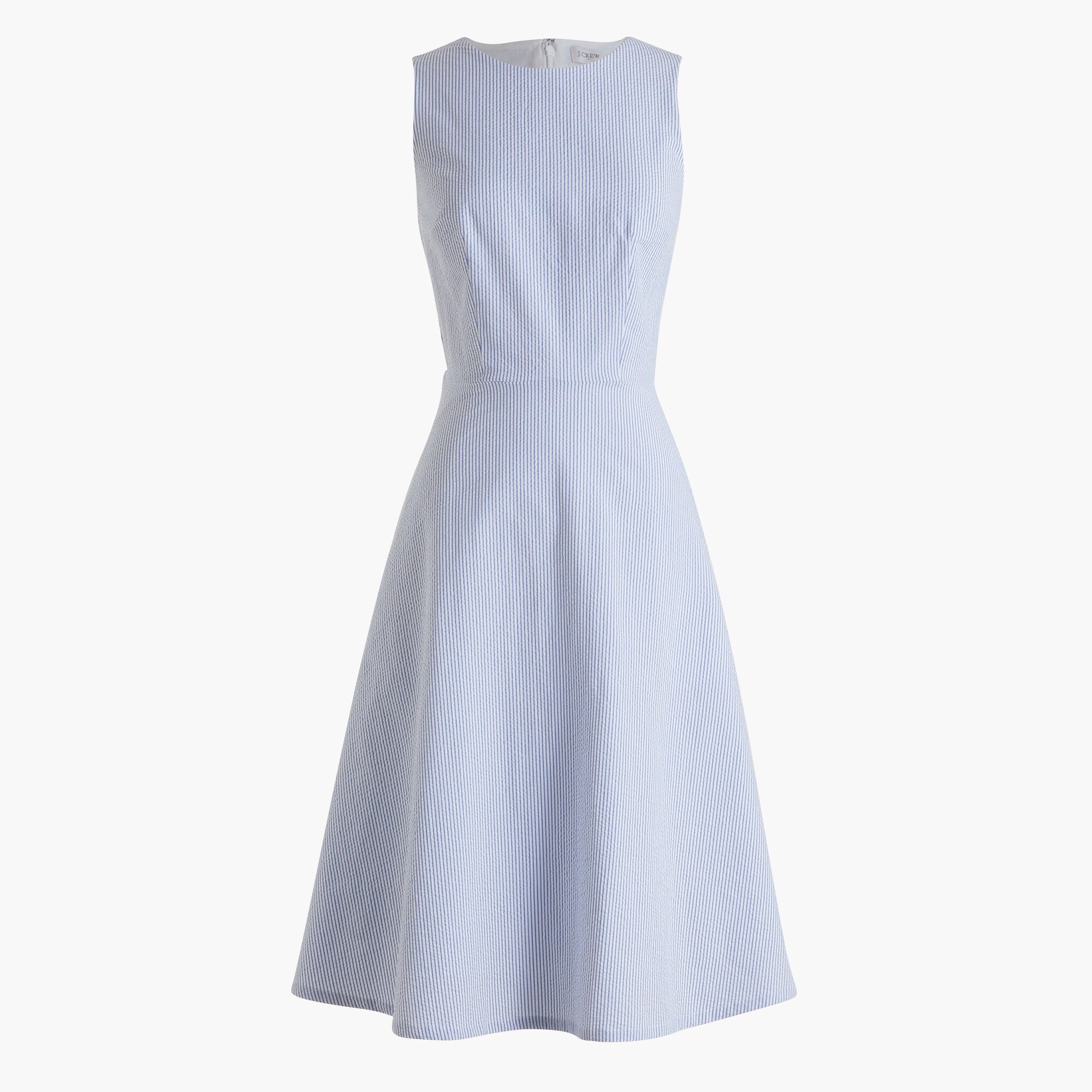 womens blue seersucker dress Blouson Sleeve Embroidered Lace Trim Tiered Dress main image 0