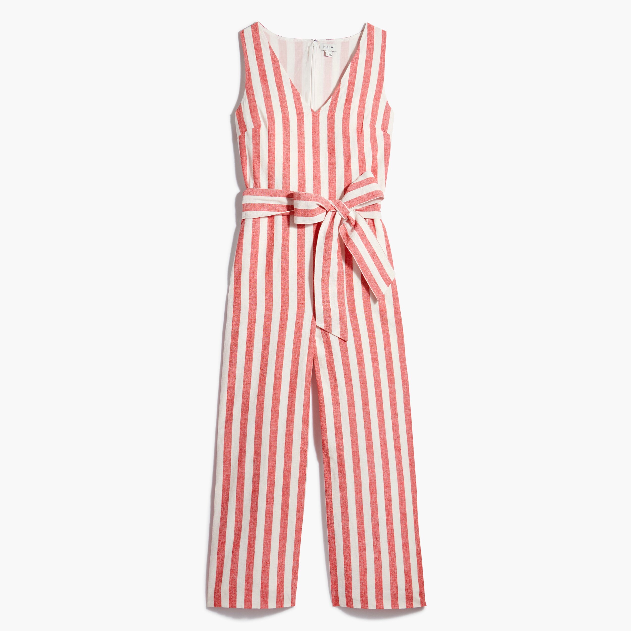Linen-cotton V-neck jumpsuit