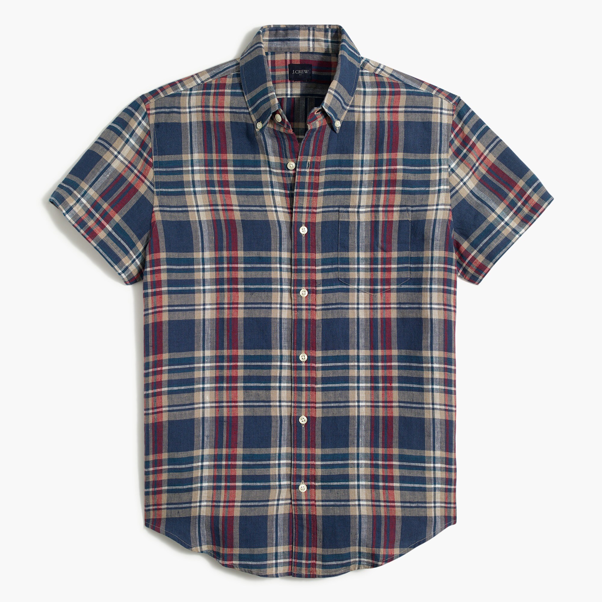 short-sleeve linen-cotton slim casual shirt for men