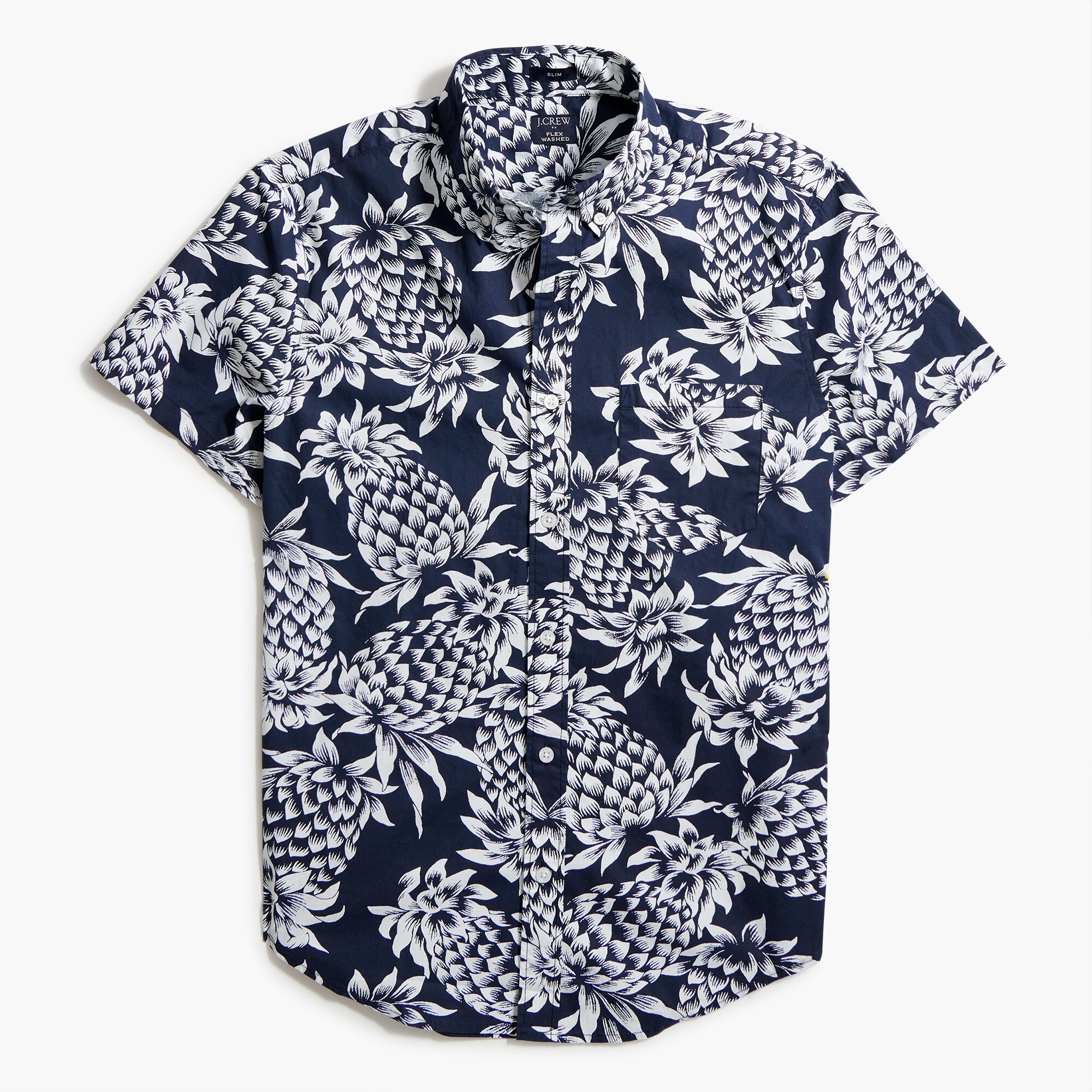 short-sleeve pineapple-print slim casual shirt for men