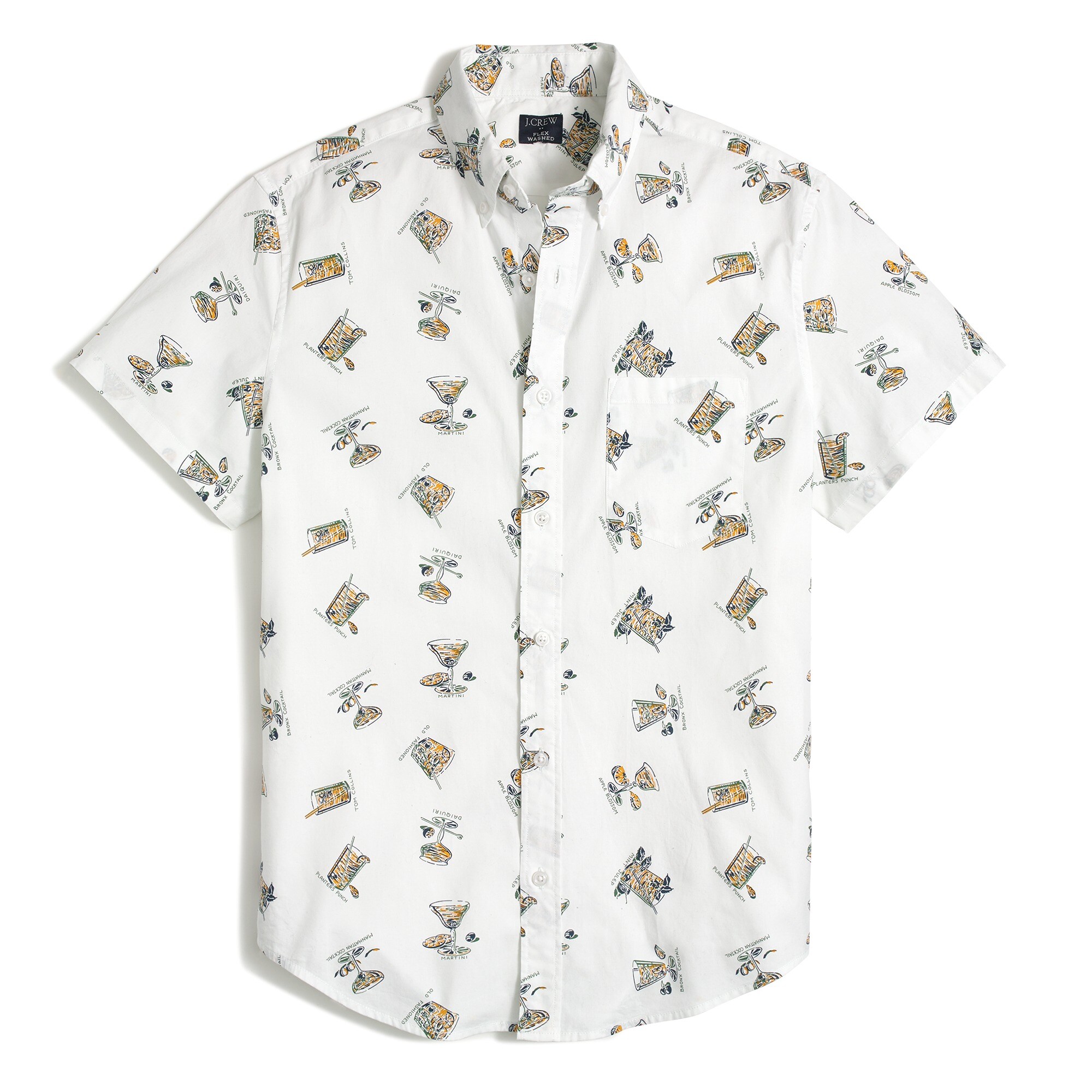 short-sleeve cocktail-print slim casual shirt for men