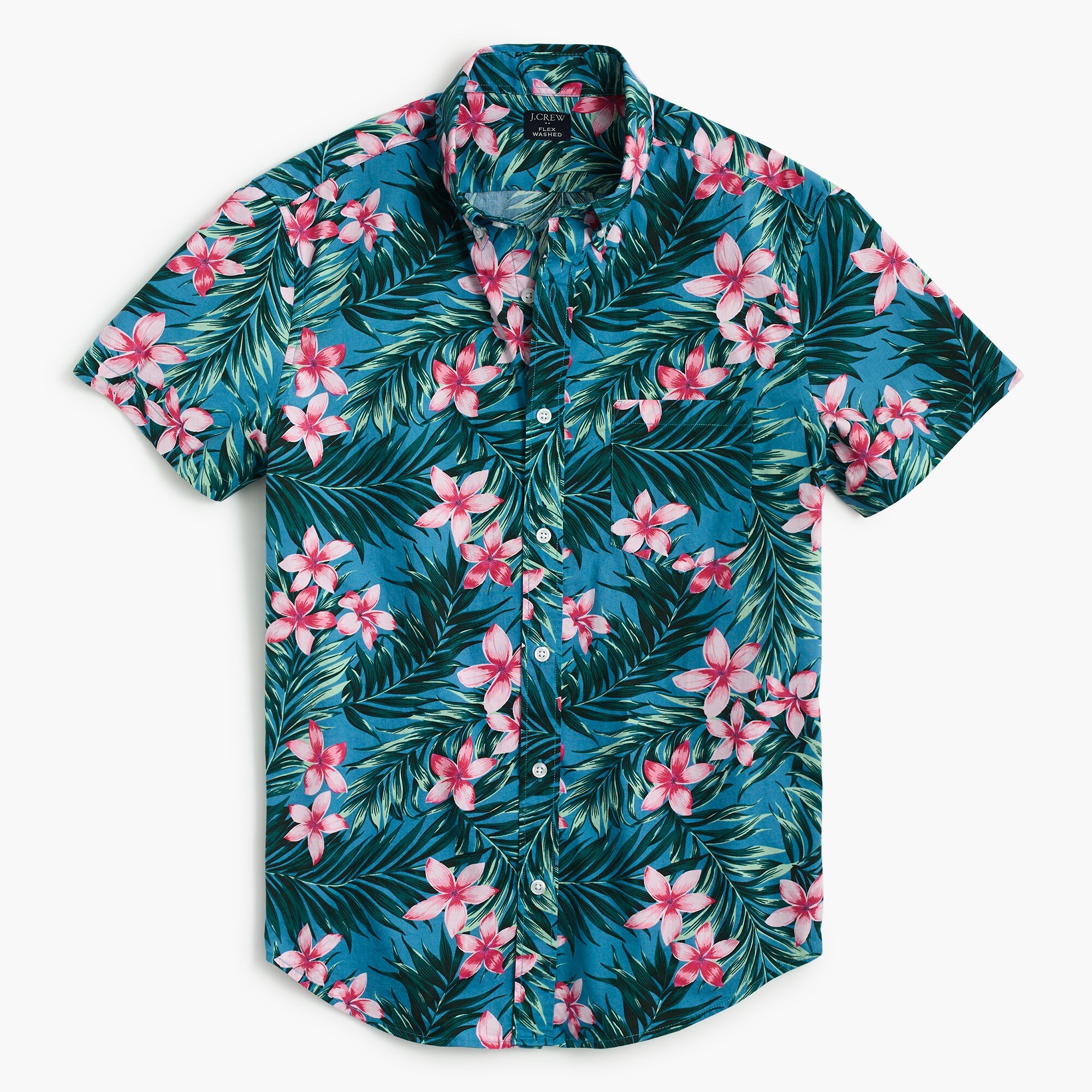 short-sleeve floral-print slim casual shirt for men