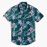 Short-sleeve floral-print slim casual shirt