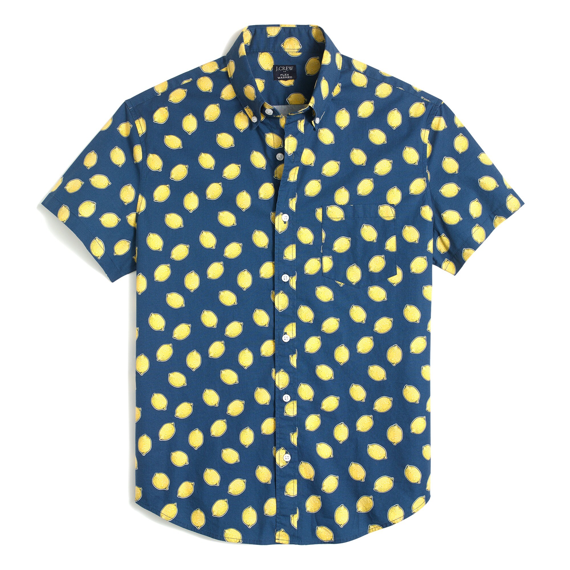 Short-sleeve lemon-print slim casual shirt