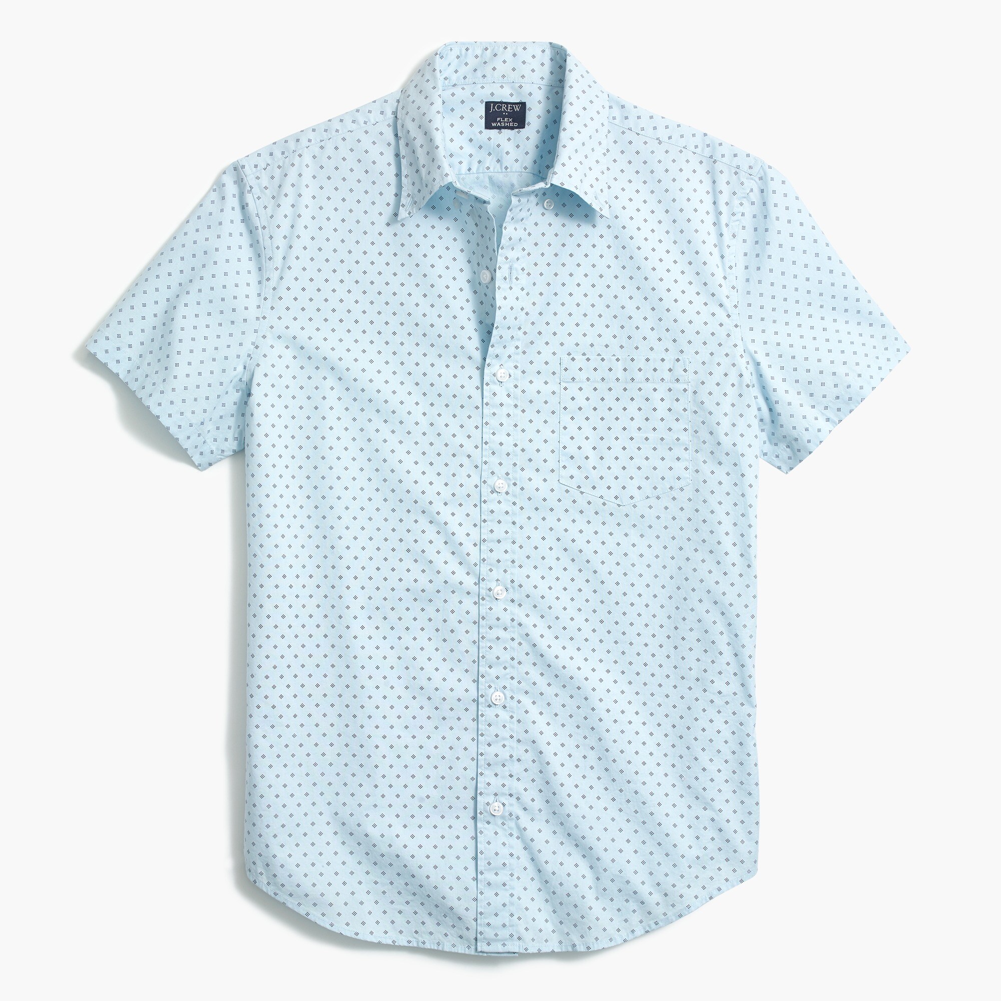 short-sleeve geometric-print slim casual shirt for men