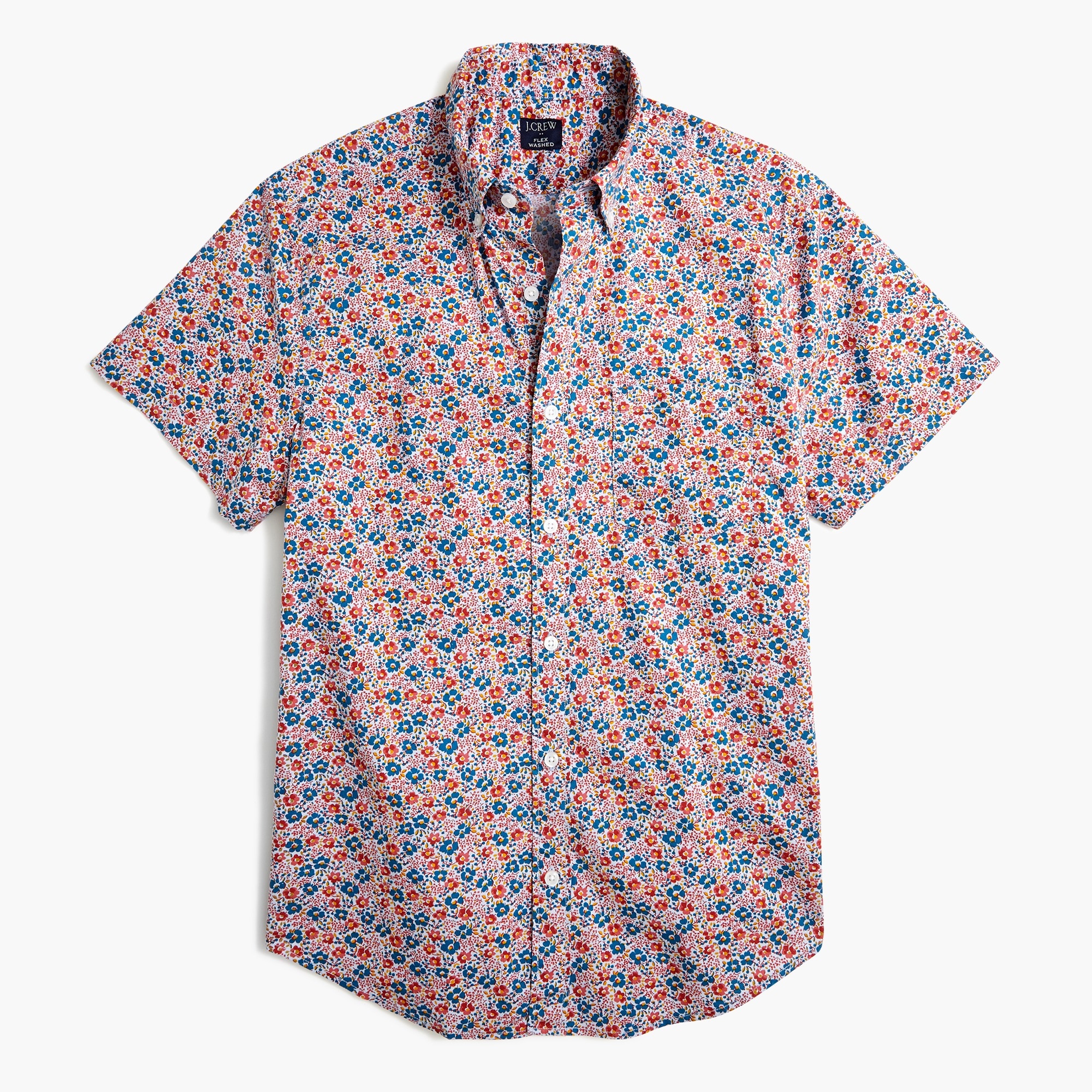 Short-sleeve printed slim flex washed casual shirt