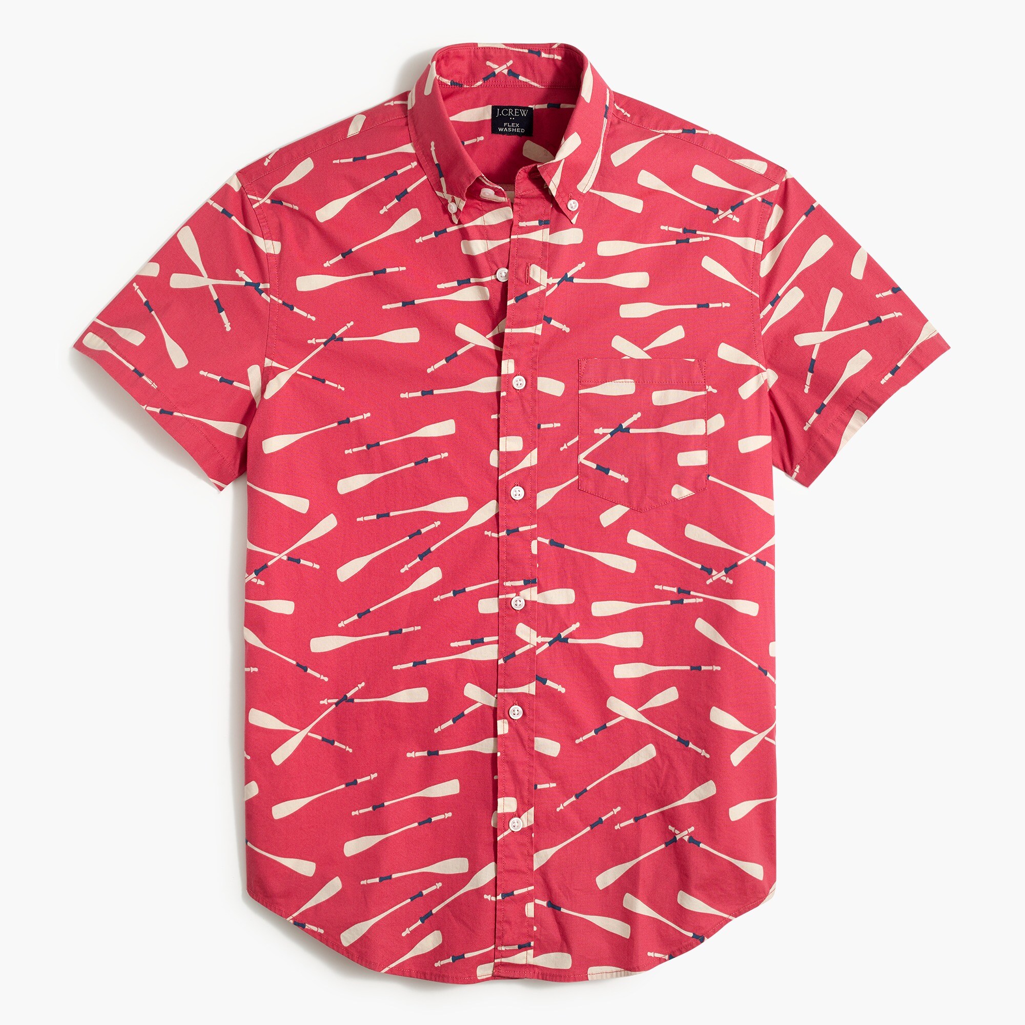 Short-sleeve oars-print slim casual shirt