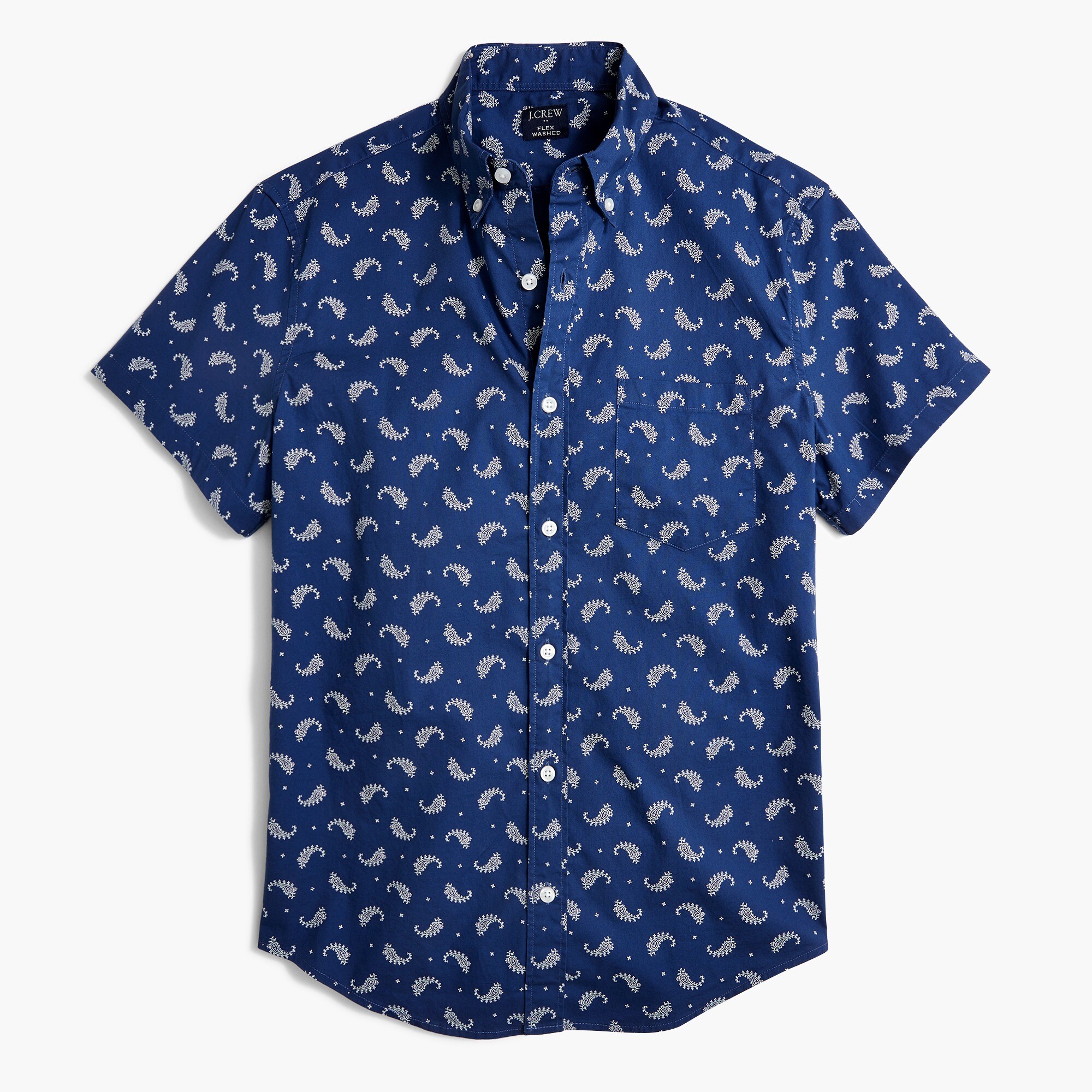 Short-sleeve printed slim flex washed casual shirt