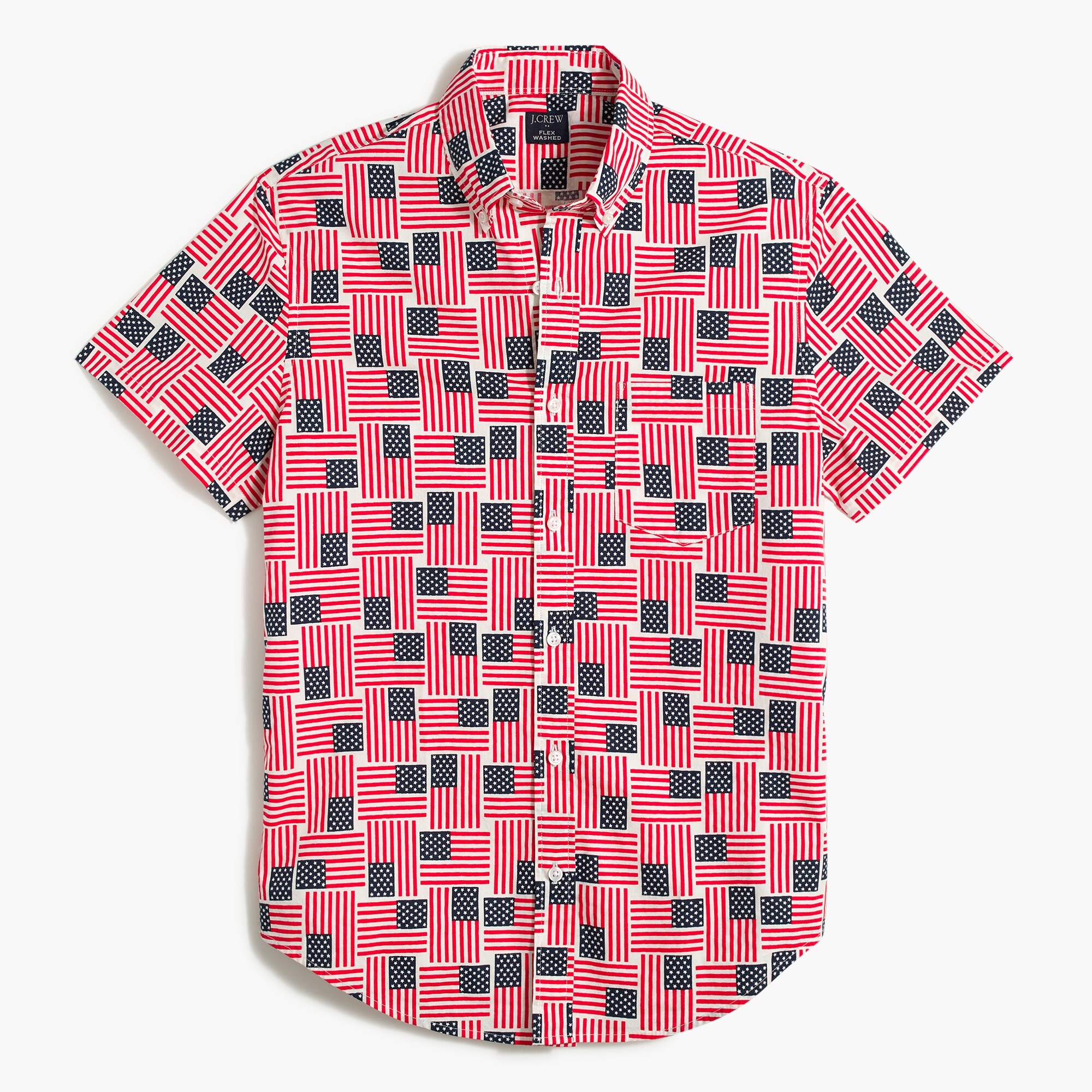 short-sleeve printed slim flex washed casual shirt for men