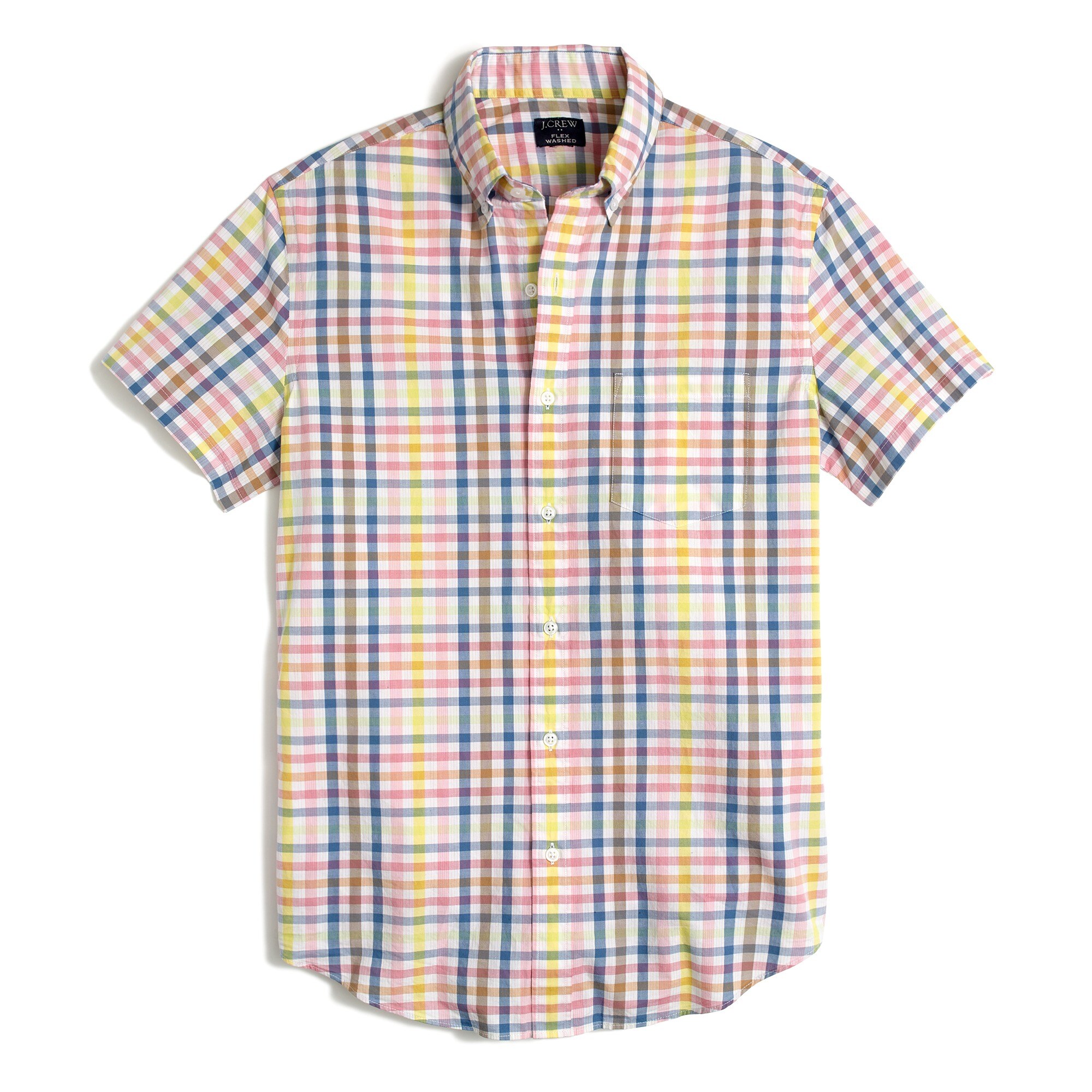 Short-sleeve slim plaid shirt