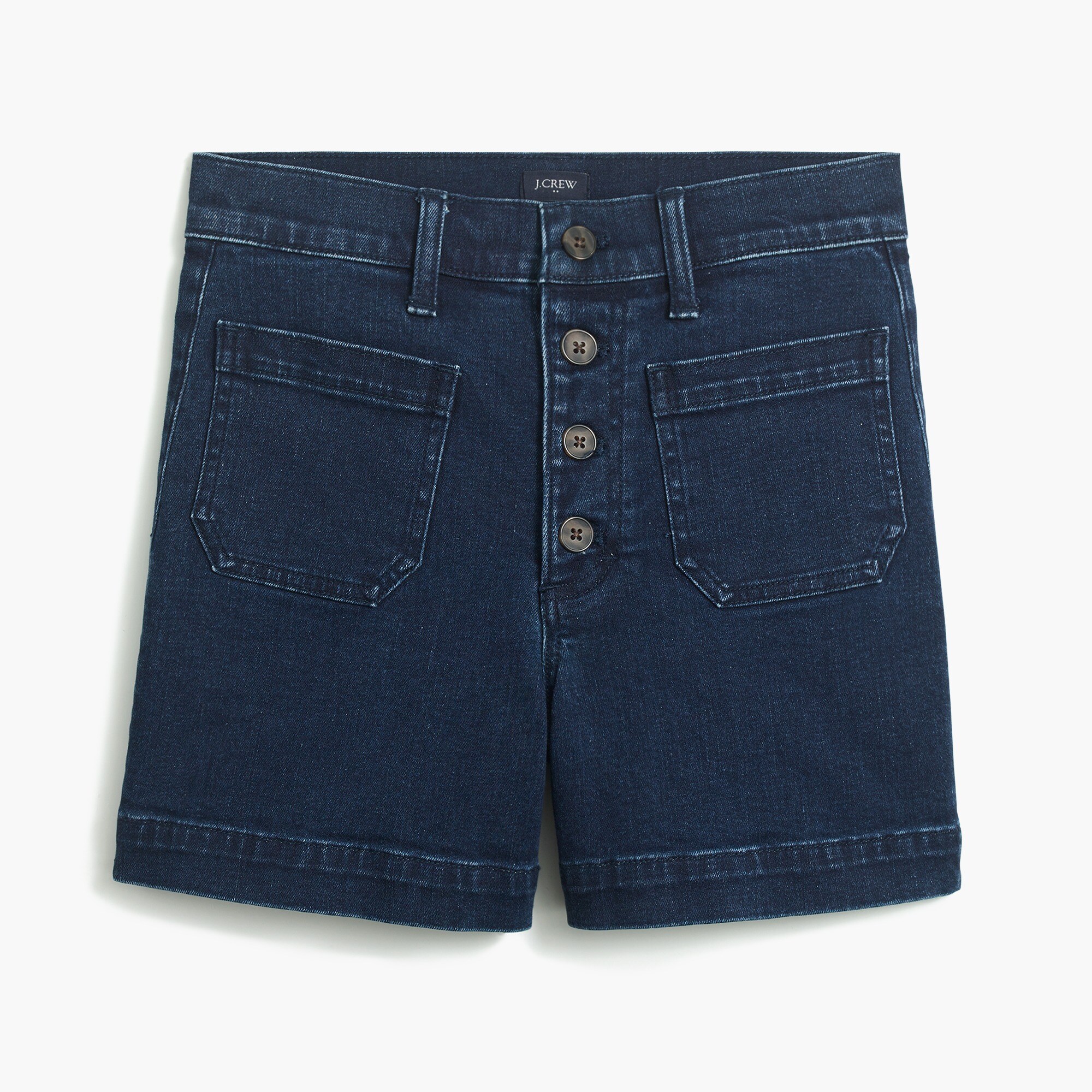 button-fly denim short with patch pockets for women