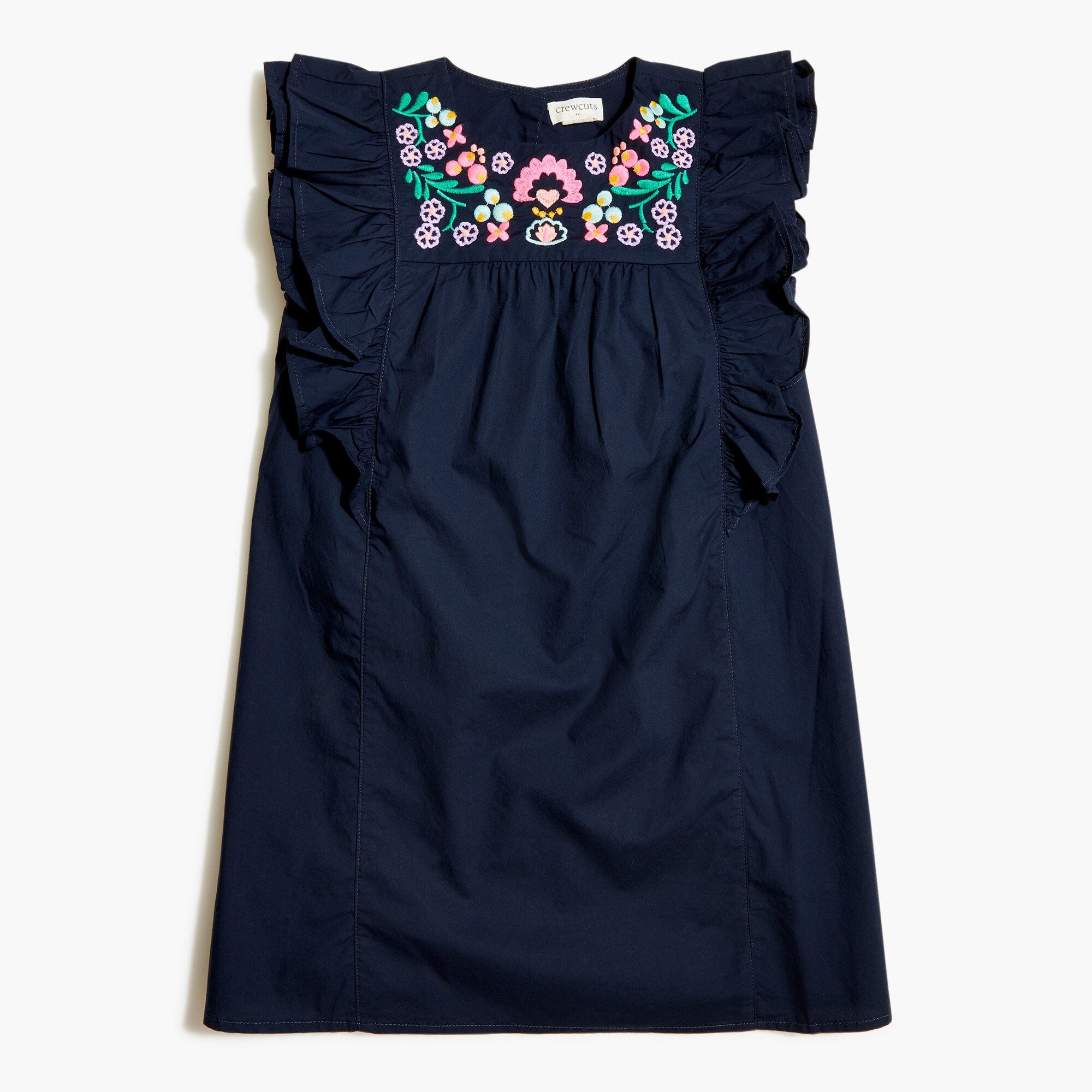 Girls' embroidered bib shift dress