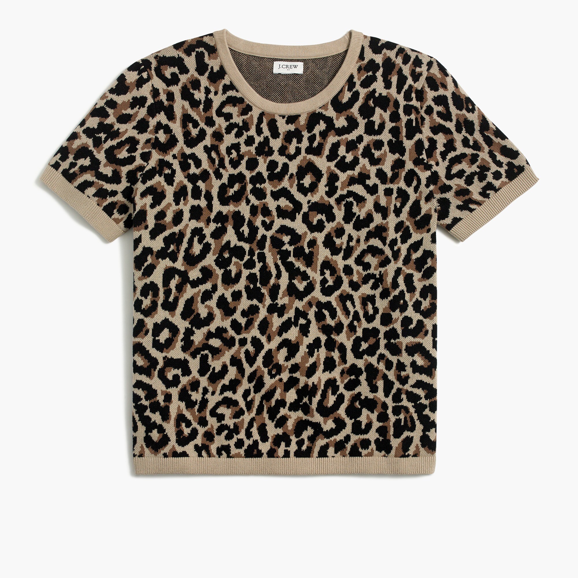 short-sleeve leopard textured sweater for women