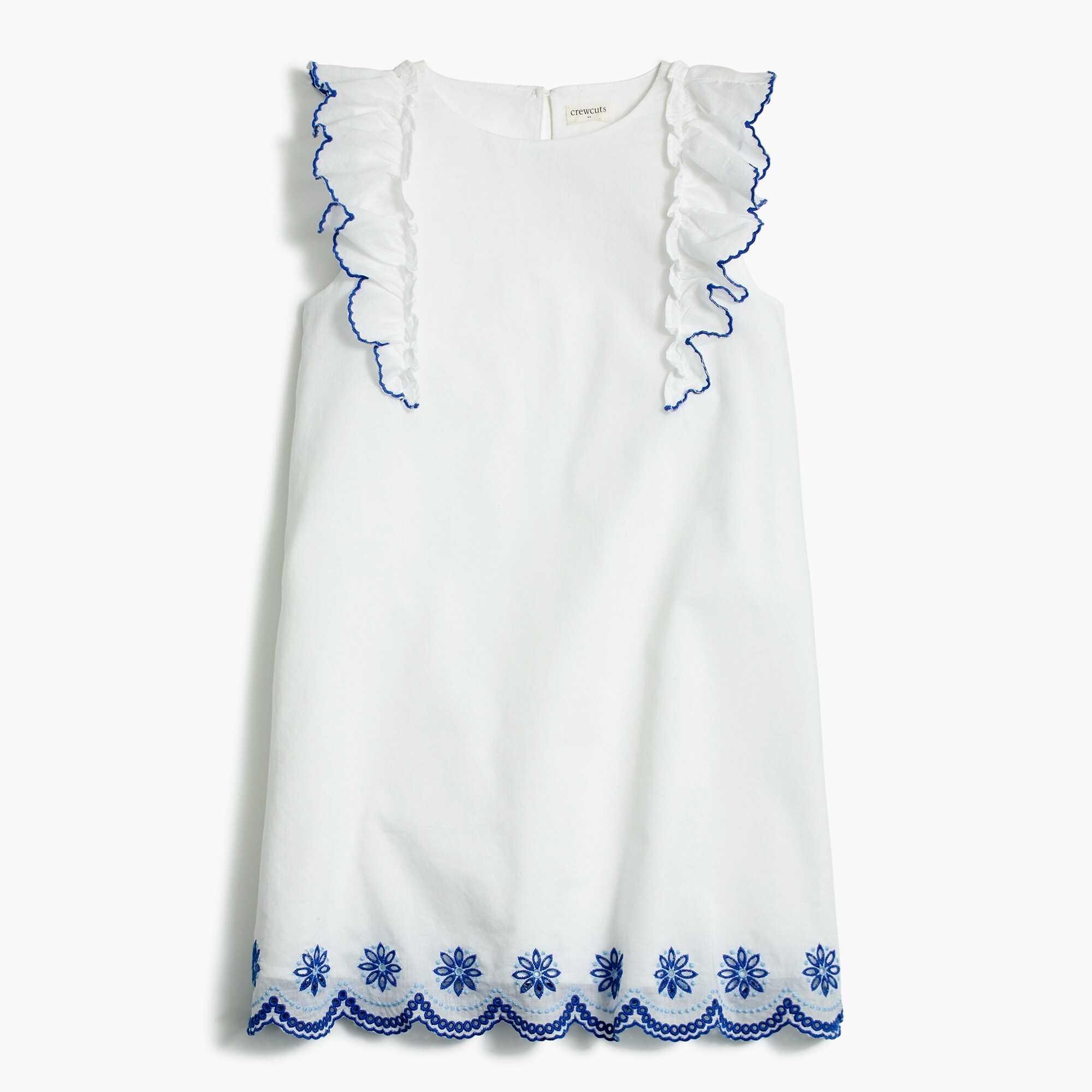 Girls' embroidered scalloped-hem shift dress