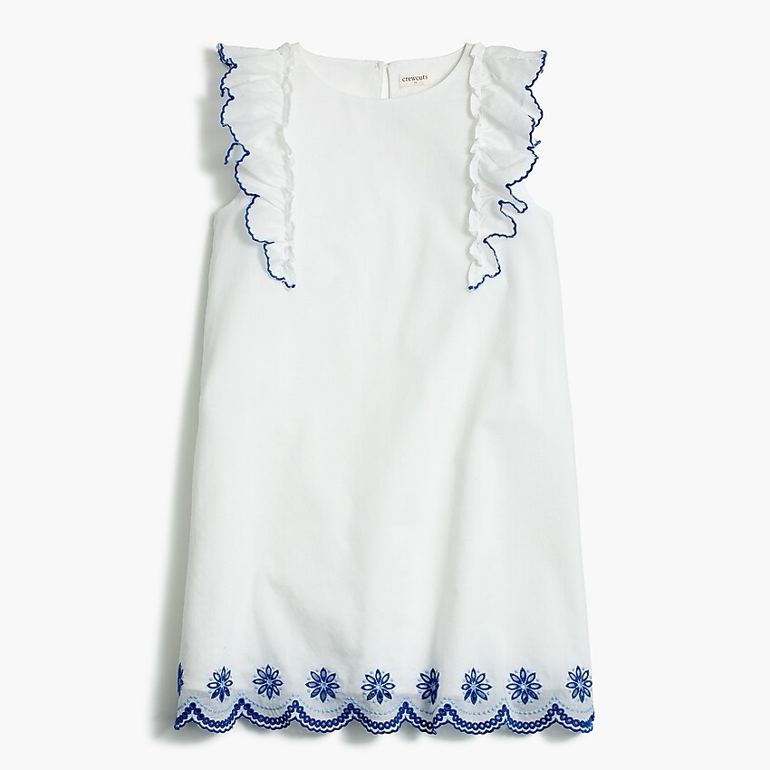 factory: girls' embroidered scalloped-hem shift dress for girls, right side, view zoomed