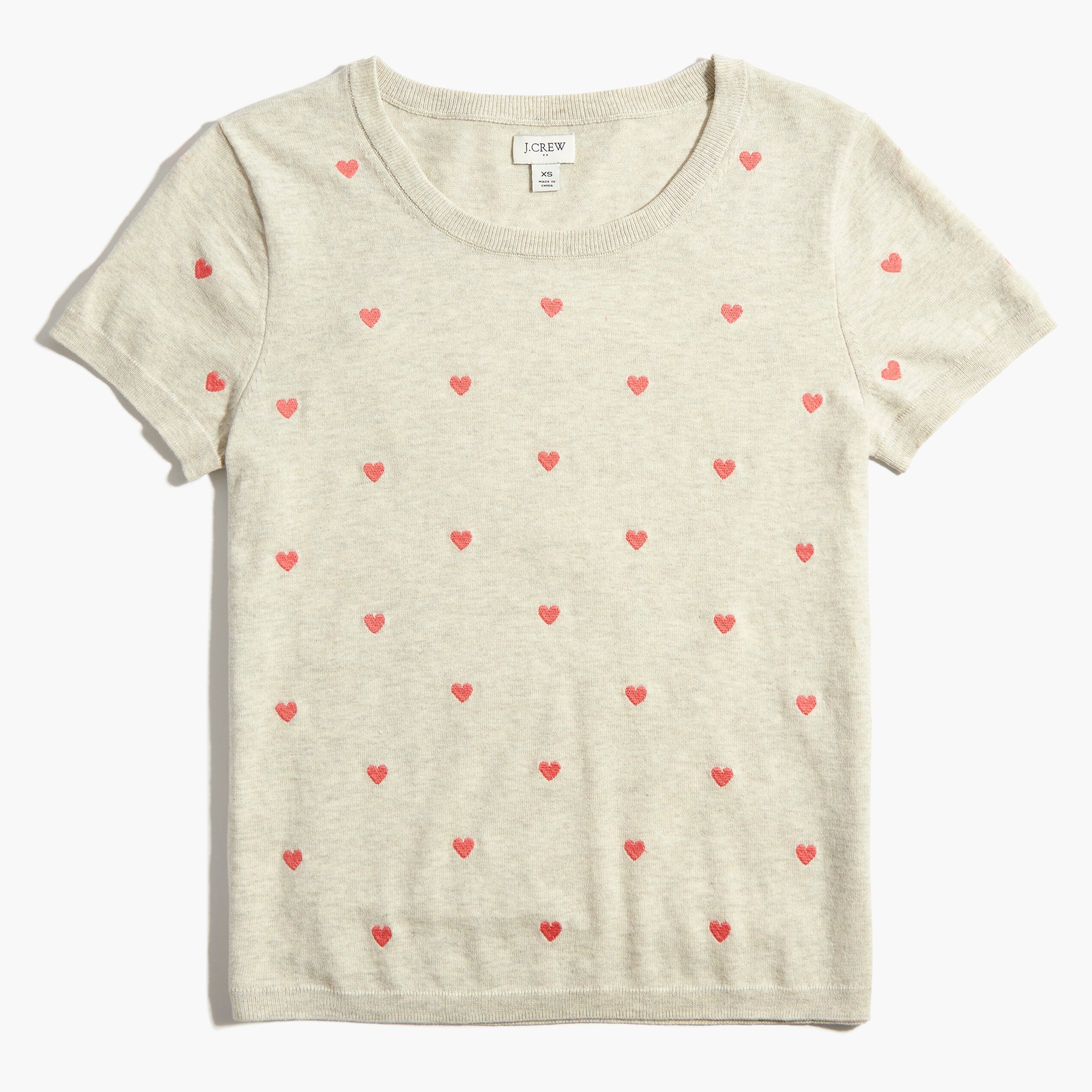 Short-sleeve heart-print textured sweater