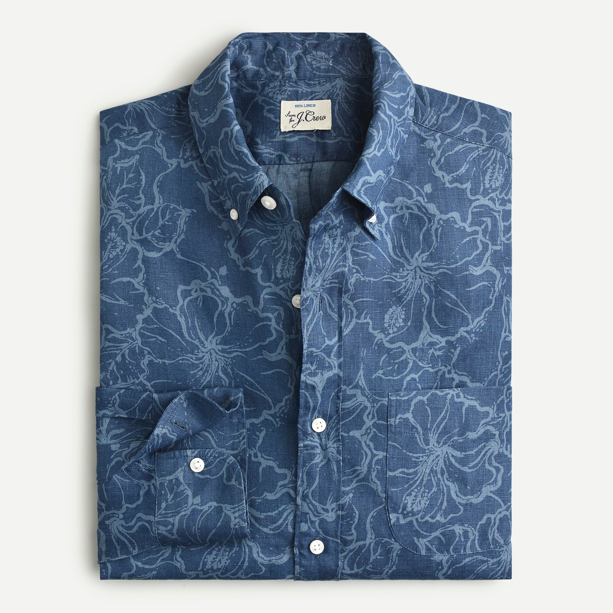 Slim linen shirt in hibiscus print