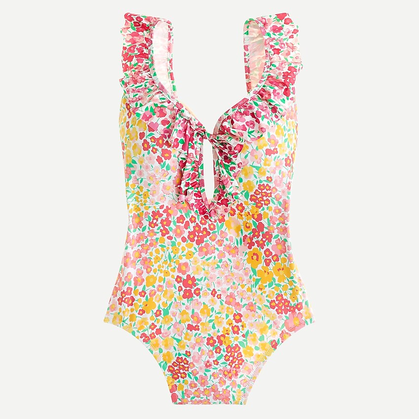 j.crew: ruffle keyhole swimsuit in micro meadow print for women, right side, view zoomed