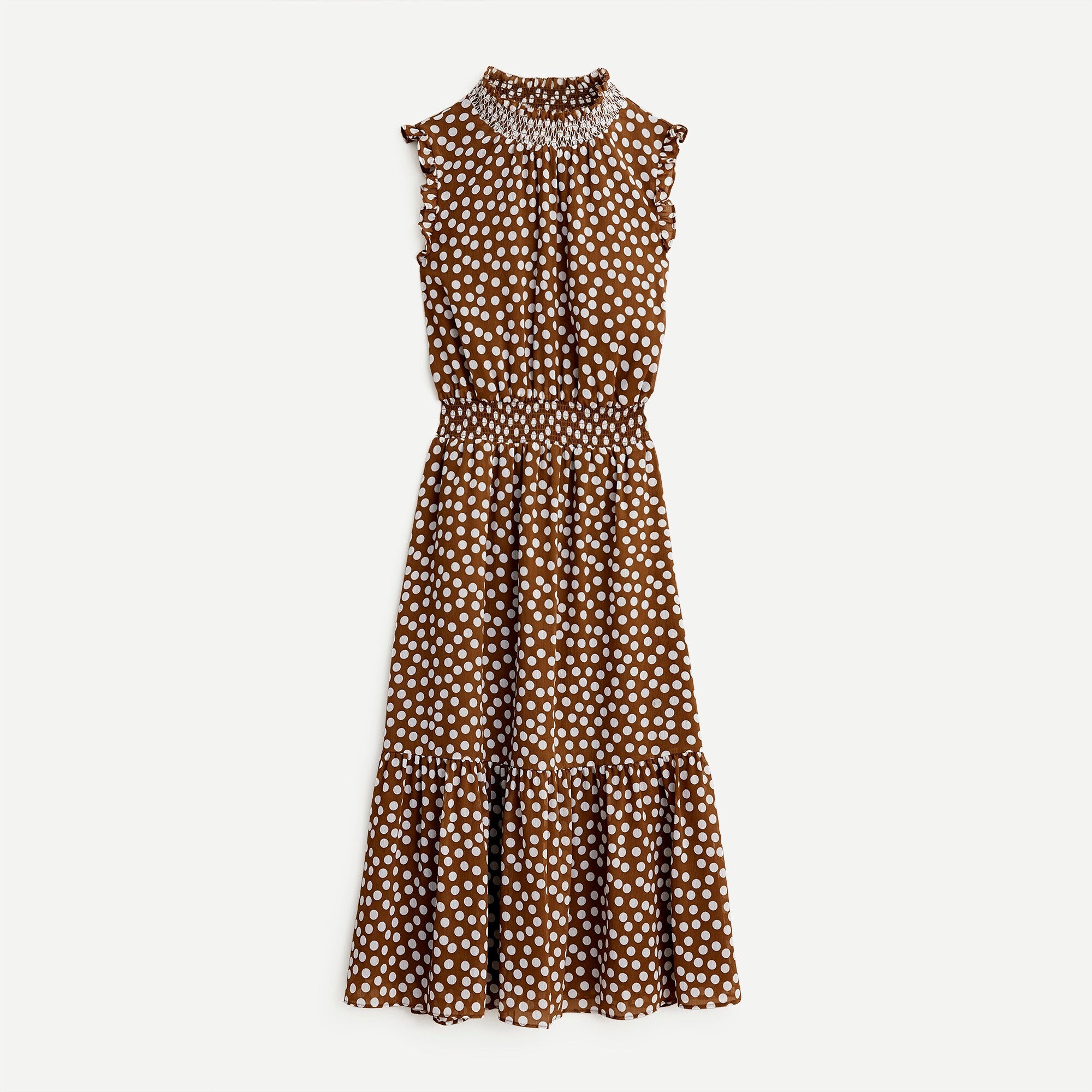 Smocked-waist midi dress in polka dot