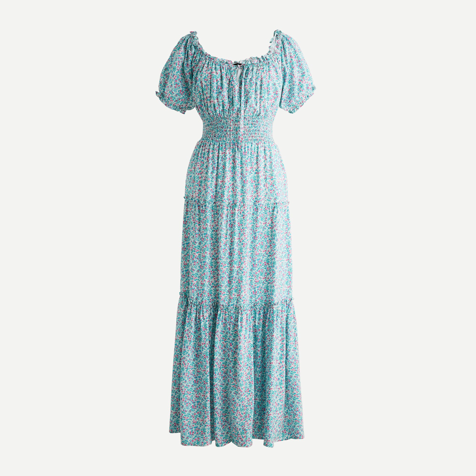 Puff-sleeve midi dress in floral