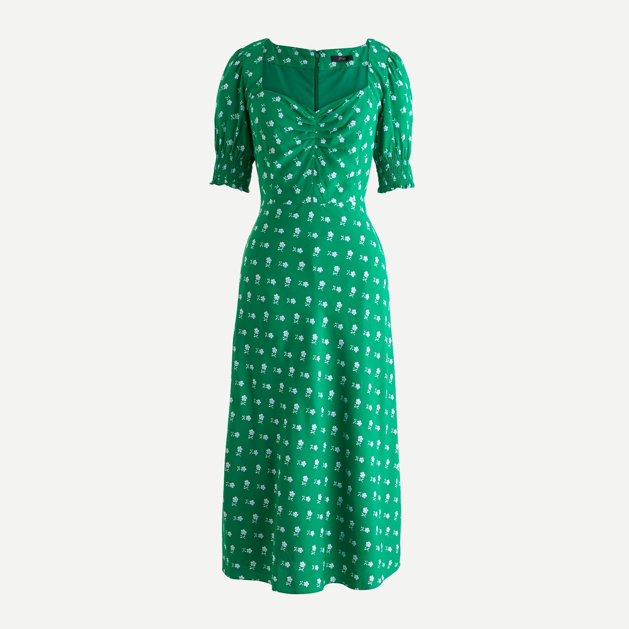 Puff-sleeve midi dress in bandana flowers print