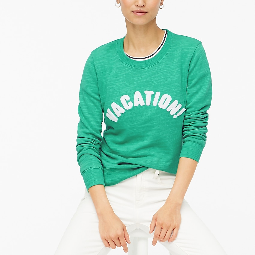 j.crew factory: vacation graphic sweatshirt for women, right side, view zoomed