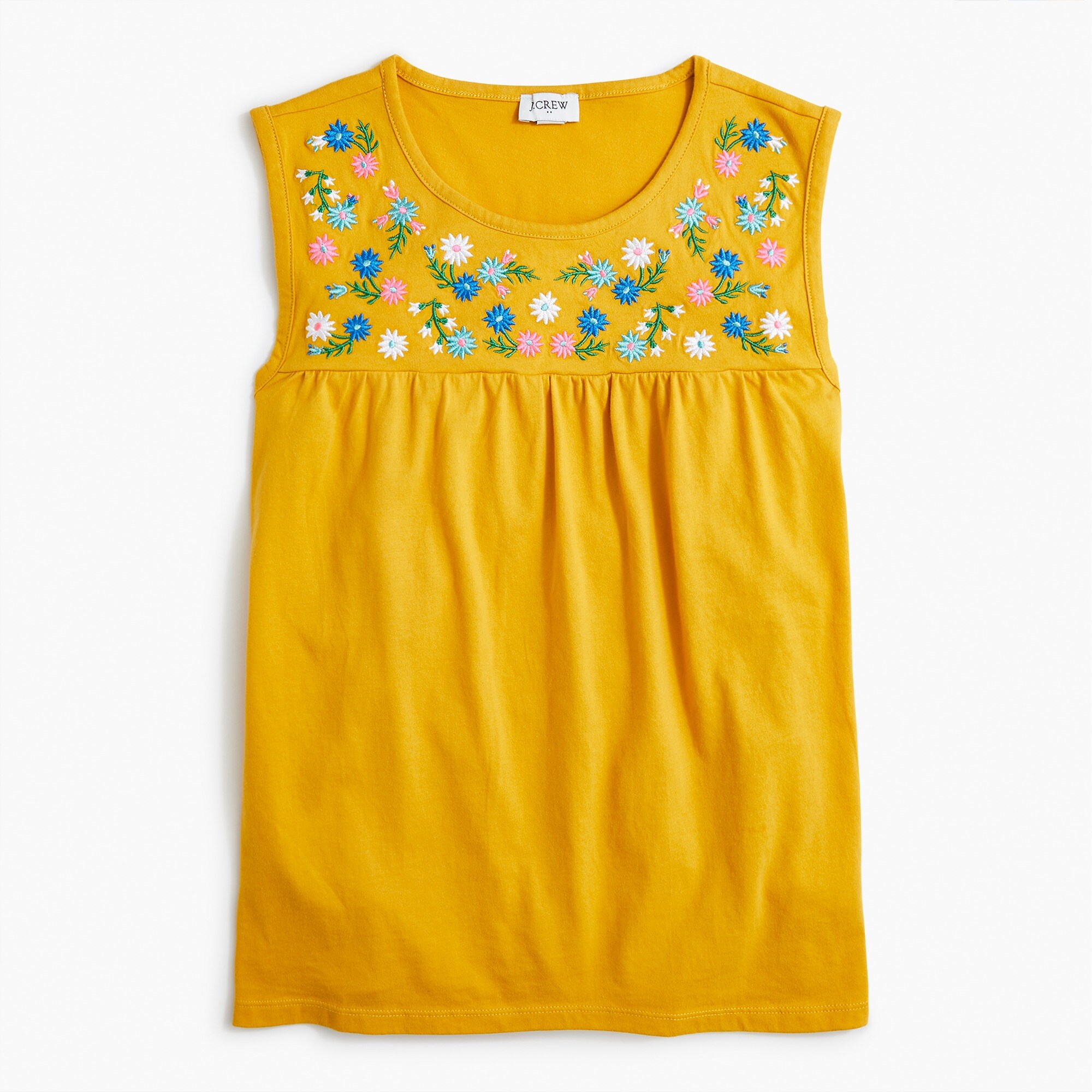 embroidered-yoke cotton tee for women