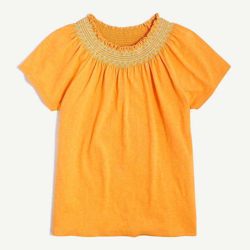j.crew factory: embroidered smocked-neck tee for women, right side, view zoomed