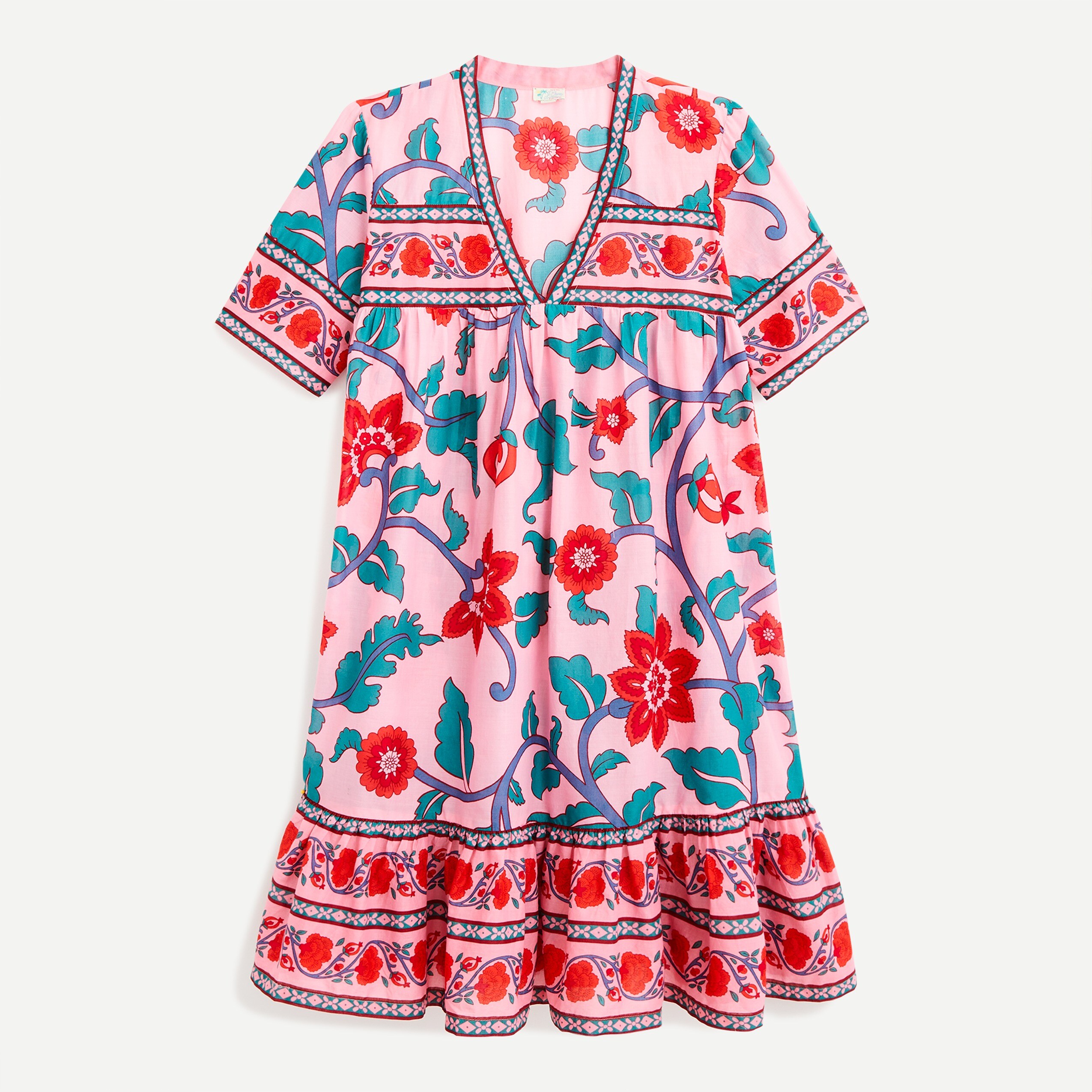 V-neck tunic dress in floral block print