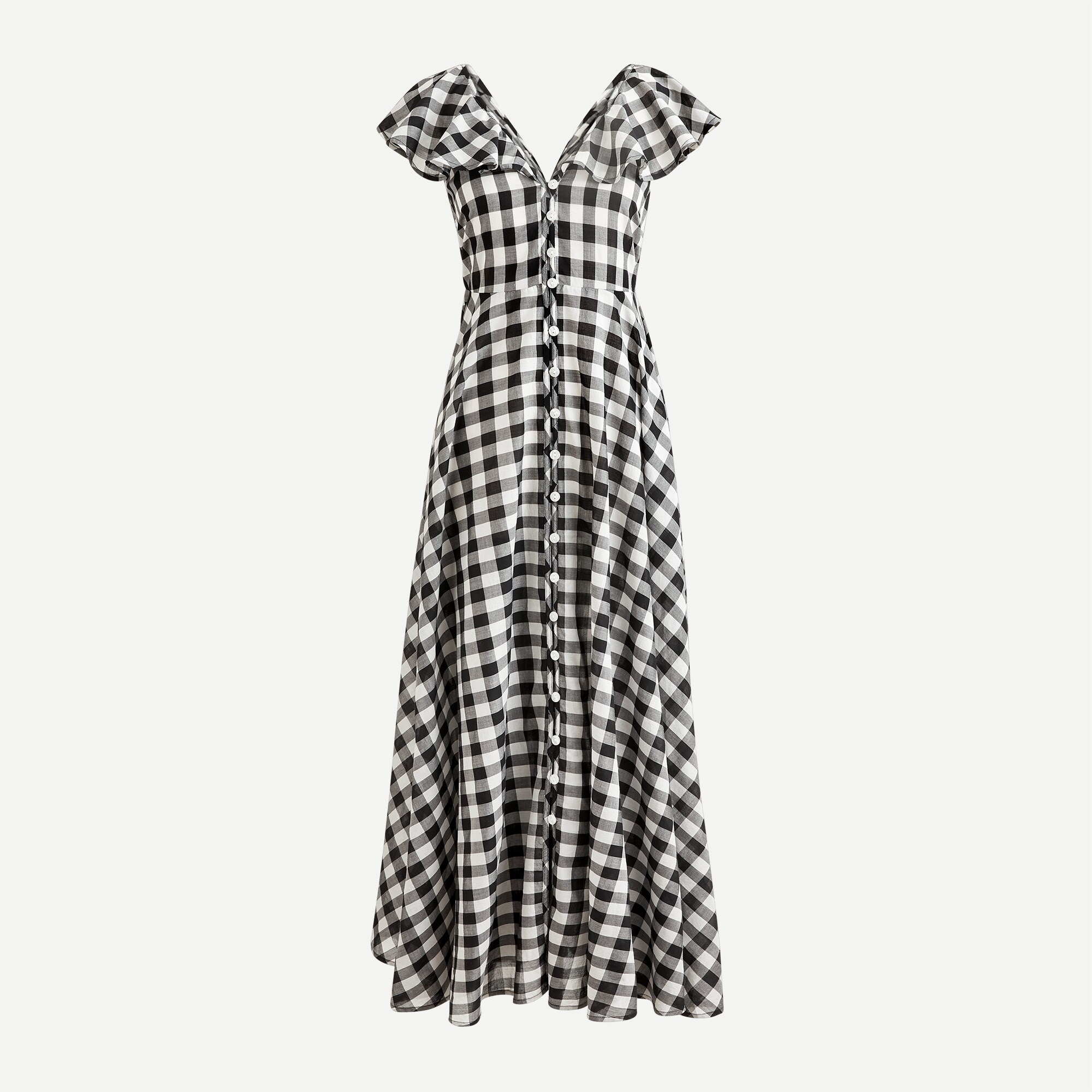 Button-up ruffle dress in gingham