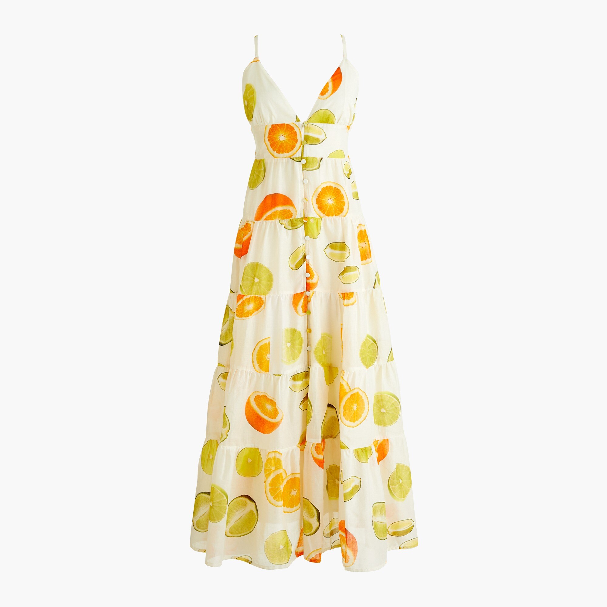 Edie Parker X J.Crew Button-front Tiered Maxi Dress In Limes And Oranges  For Women | J.Crew