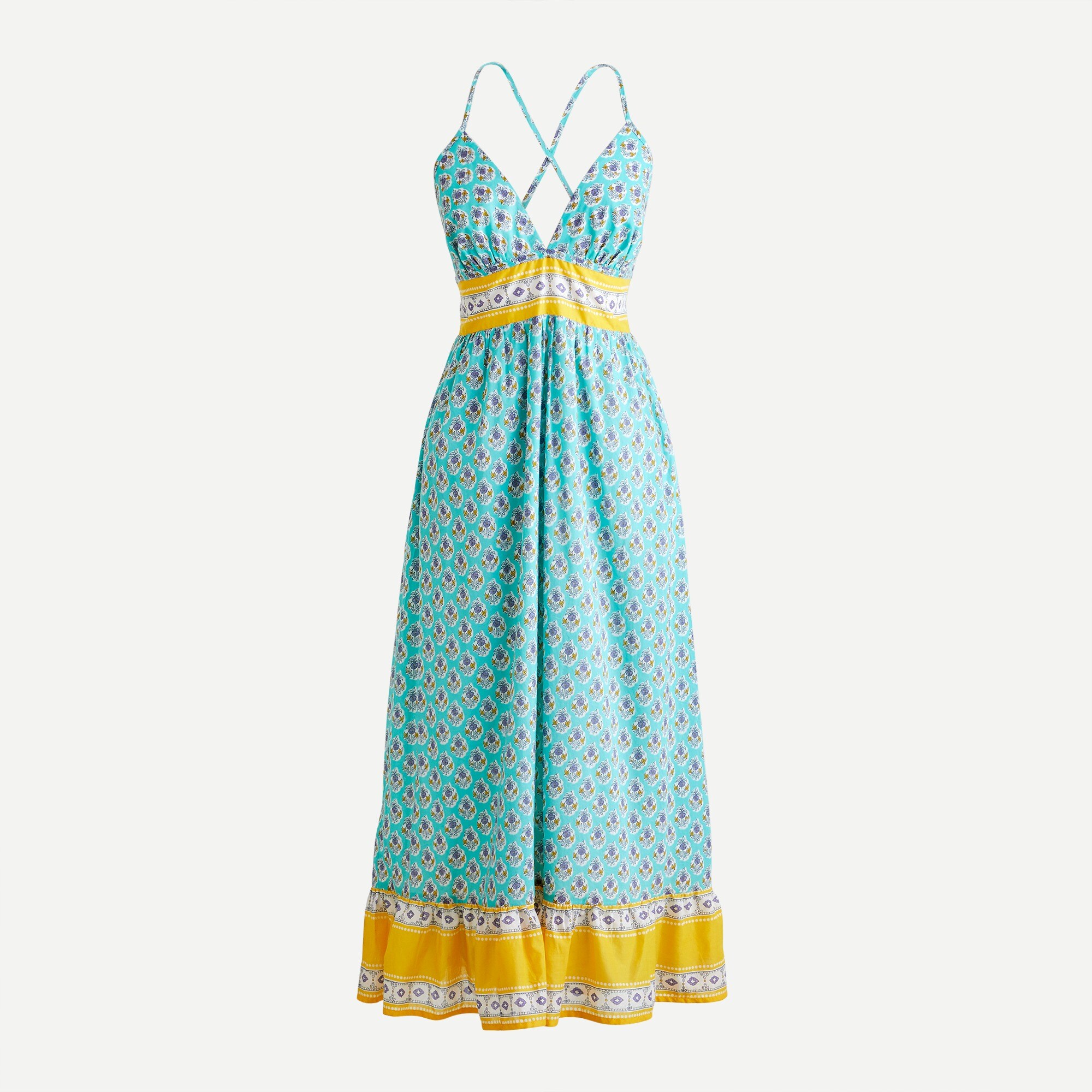 V-neck criss-cross dress in block print
