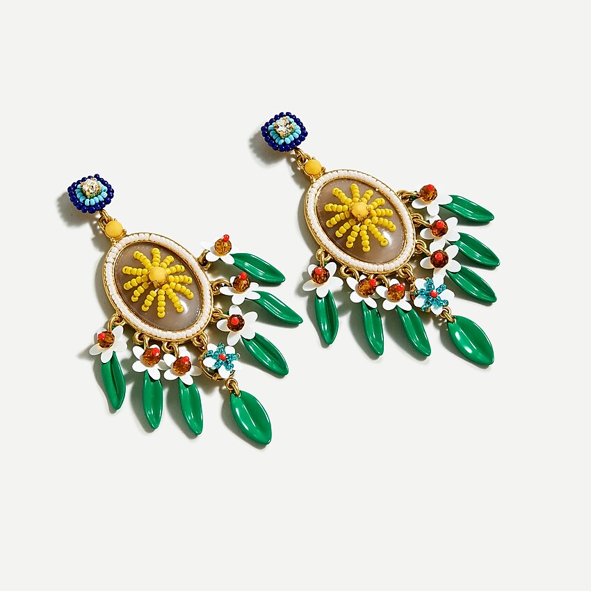 J.Crew: Beaded Cameo Floral Statement Earrings For Women