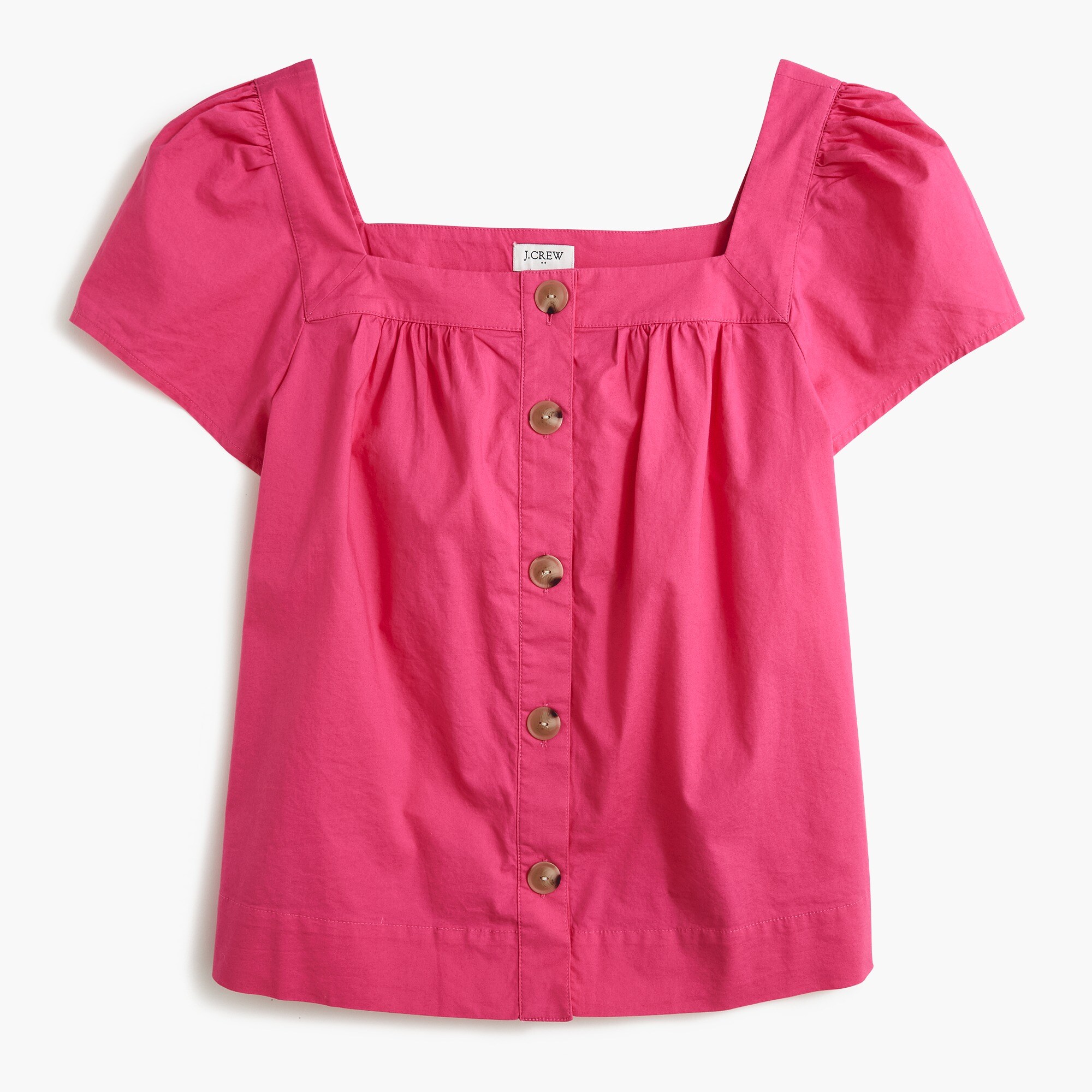 Square-neck button-front top in stretch cotton poplin