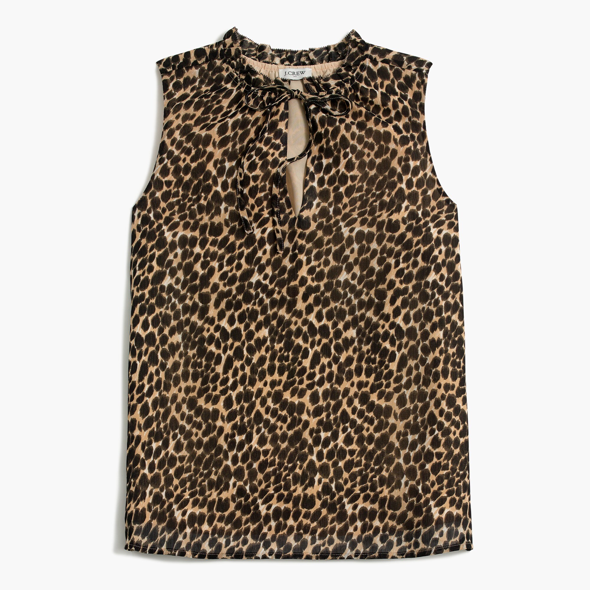 Leopard ruffle tie-neck top
