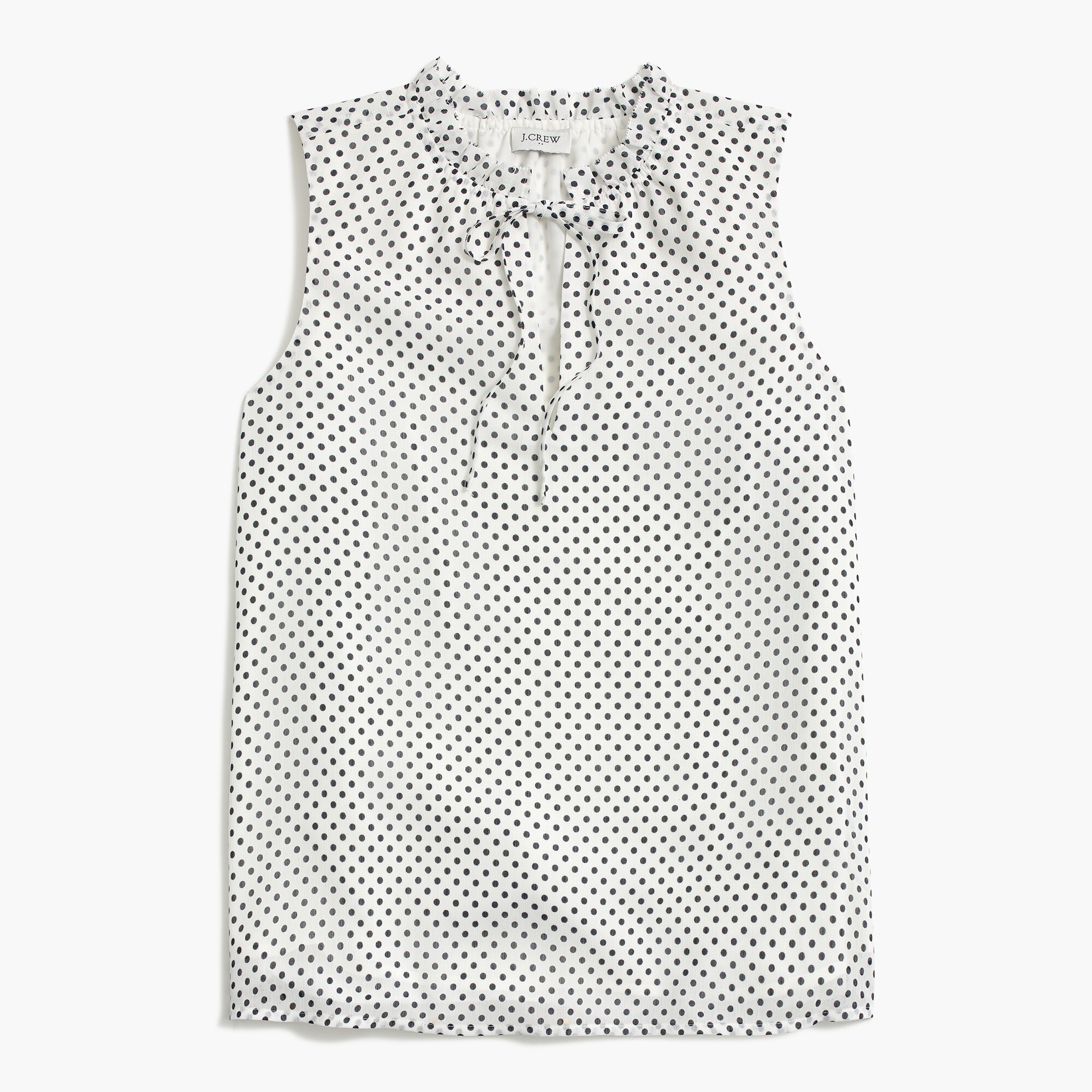dot ruffle tie-neck top for women