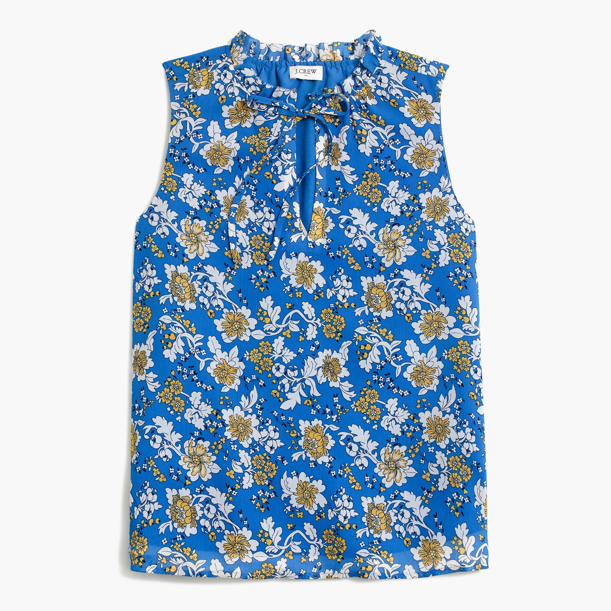 Floral ruffle tie-neck top